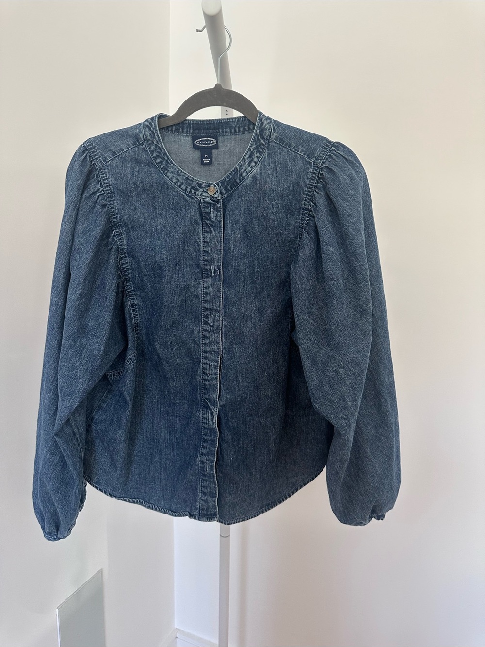 Scoop Denim Blouse Puff sleeve Button Front Chambray Cottagecore Boho